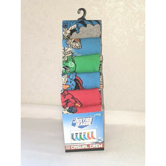 Justice League Men's Casual Crew Character Socks Fits Shoe Size 8-12 6 prs - Picture 1 of 4